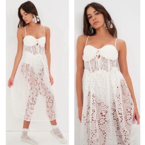 For Love And Lemons Dresses & Skirts - For Love & Lemons‎ Romi White Floral Eyelet Midi Dress XS